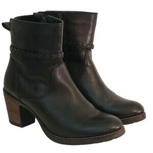 Valencia Womens 38 Black Leather Ankle Boot braid rope Faux Fur Rodeo Western